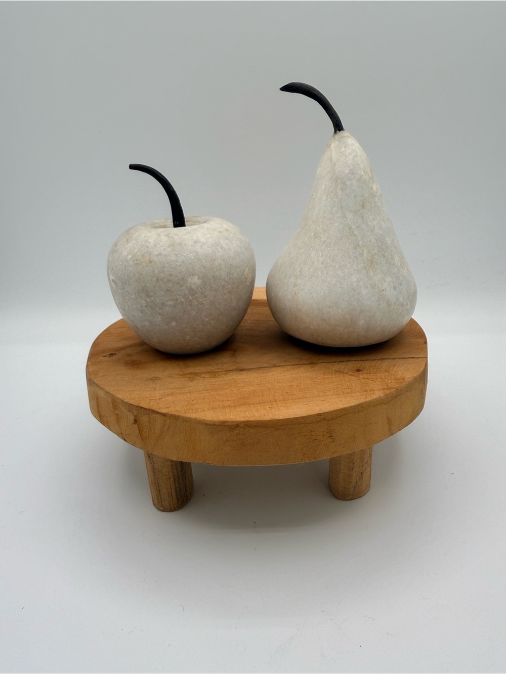 Decorative Marble Apple & Pear Set in White with Black Stems